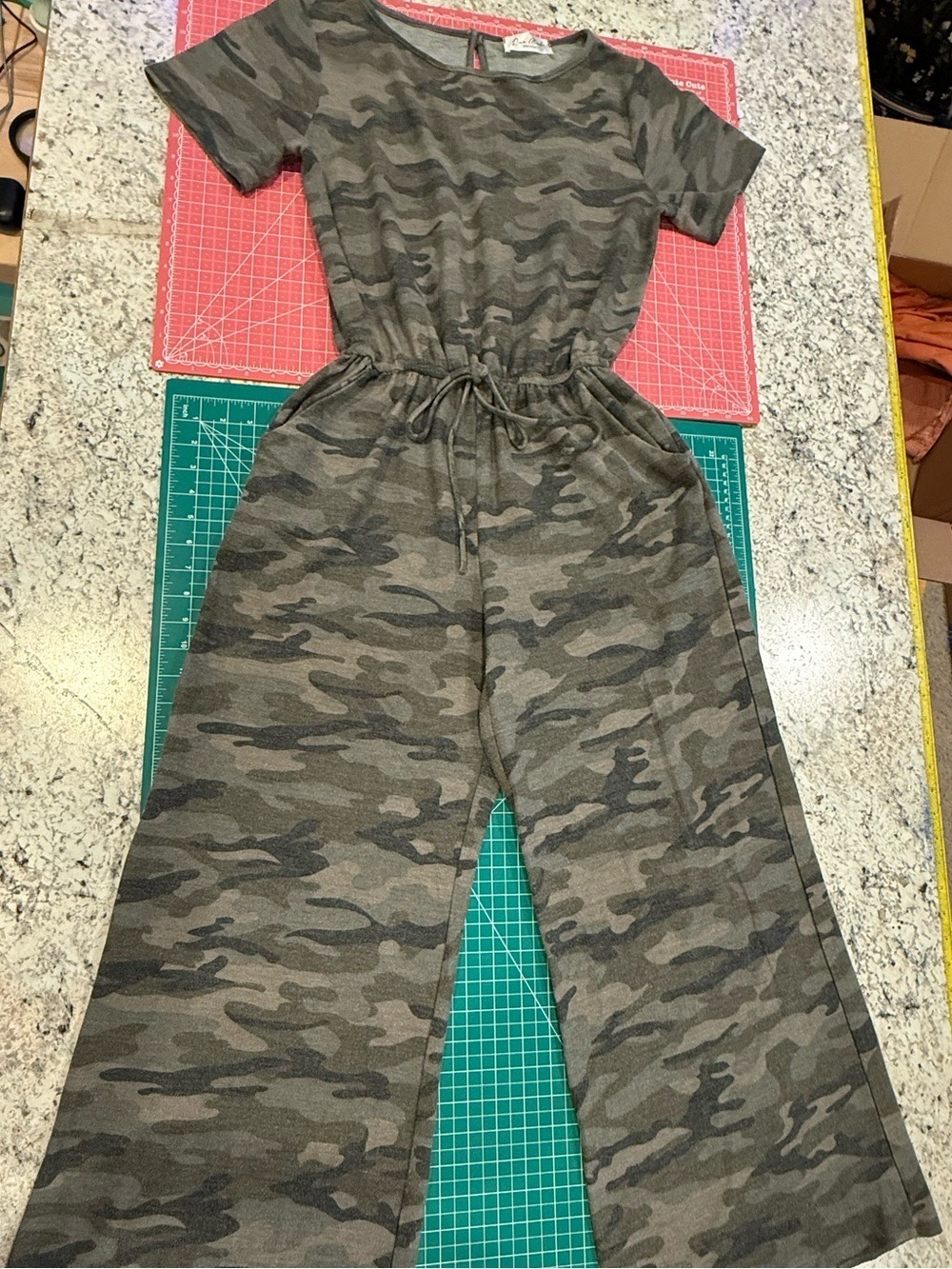 Rae Mode Camo Wide Leg Jumpsuit Romper Ultra Soft Cotton Blend Drawstring Medium - Picture 2 of 10